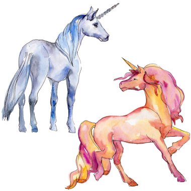 Şirin tek boynuzlu at. Peri masalı çocuk tatlı rüya. Gökkuşağı hayvan boynuz karakter. İzole illüstrasyon öğesi.