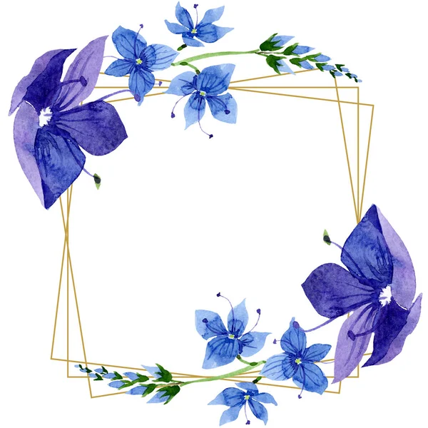 Aquarelle bleu Veronica fleur. Fleur botanique florale. Cadre bordure ornement carré . — Photo