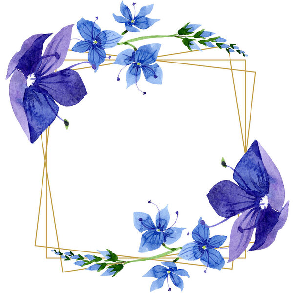 Watercolor blue Veronica flower. Floral botanical flower. Frame border ornament square.