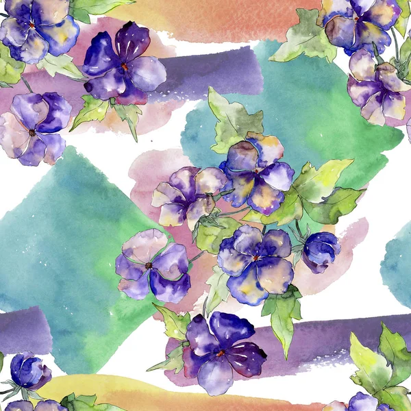 Acuarela ramo púrpura de flor de viola. Flor botánica floral. Patrón de fondo sin costuras . — Foto de Stock