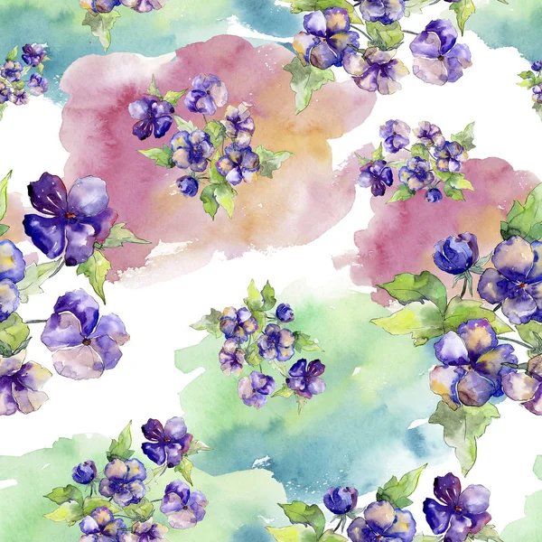 Buquê roxo aquarela de flor de viola. Floral flor botânica. Padrão de fundo sem costura . — Fotografia de Stock