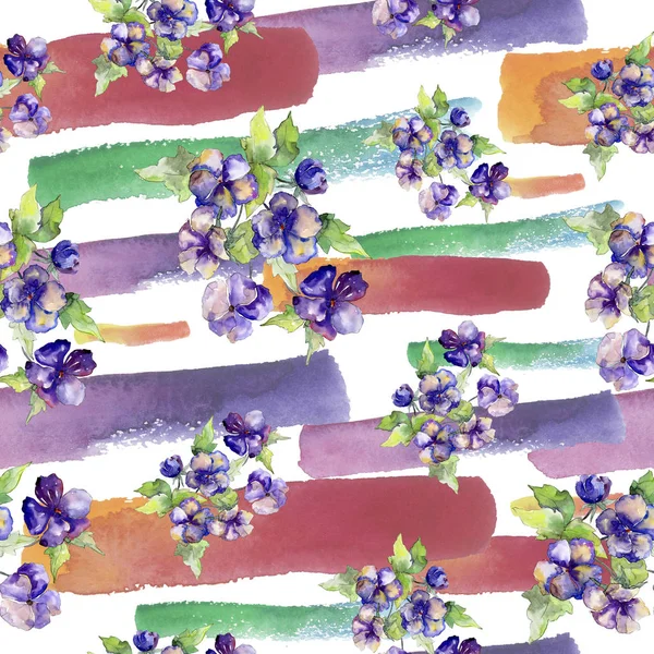 Akvarell lila bukett viola blomma. Blommig botaniska blomma. Sömlös bakgrundsmönster. — Stockfoto