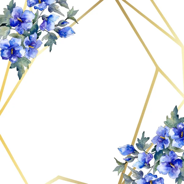 Vattenfärg blå bukett av vallmo blomma. Blommig botaniska blomma. Ram gränsen prydnad square. — Stockfoto