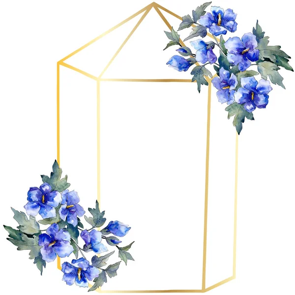 Acuarela ramo azul de flor de amapola. Flor botánica floral. Marco borde ornamento cuadrado . — Foto de Stock