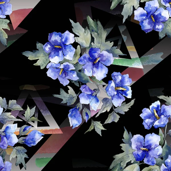 Aquarell blauer Strauß aus Mohn. Blütenbotanische Blume. nahtloses Hintergrundmuster. — Stockfoto