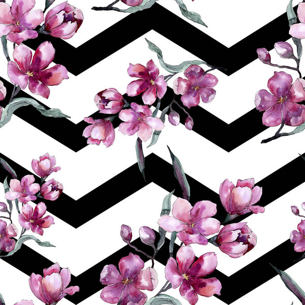 Watercolor bouquet of pink flower. Floral botanical flower. Seamless background pattern.