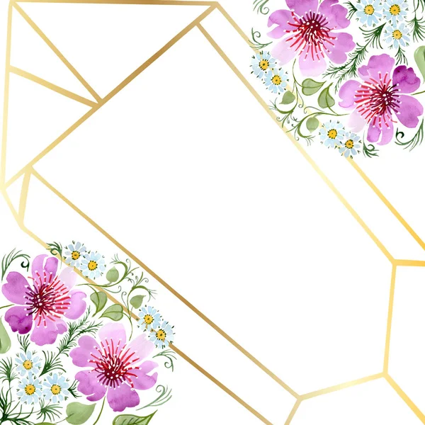水彩 ornamet 粉红色的花朵。花卉植物花卉。框架边框装饰方形. — 图库照片