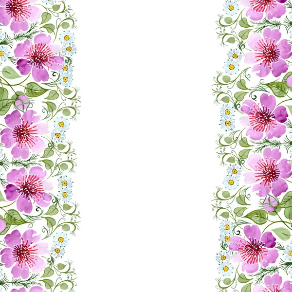 水彩 ornamet 粉红色的花朵。花卉植物花卉。框架边框装饰方形. — 图库照片