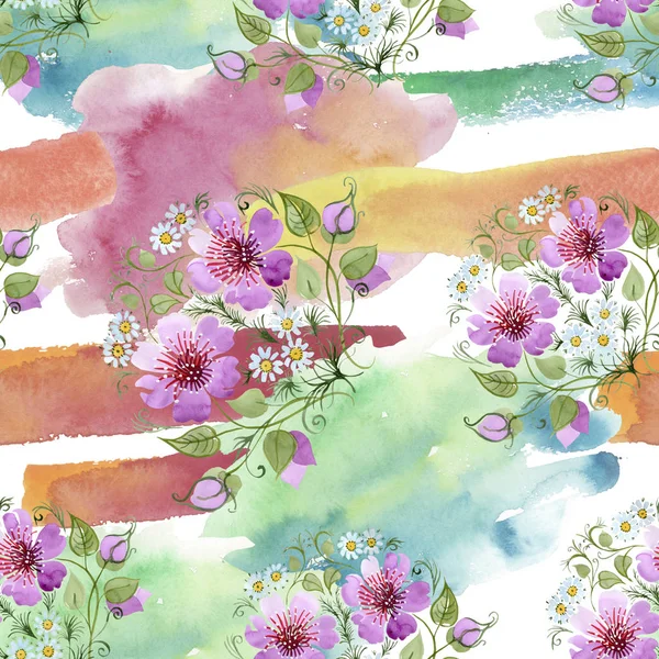 Akvarell ornamet av rosa blomma. Blommig botaniska blomma. Sömlös bakgrundsmönster. — Stockfoto