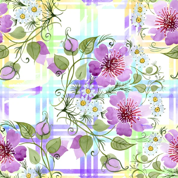 Watercolor ornamet of pink flower. Floral botanical flower. Seamless background pattern. — Stock Photo, Image