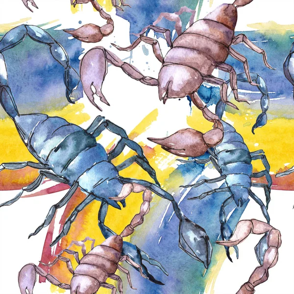 Экзотическое дикое насекомое-скорпион в акварельном стиле изолировано. Бесшовный рисунок фона . — стоковое фото