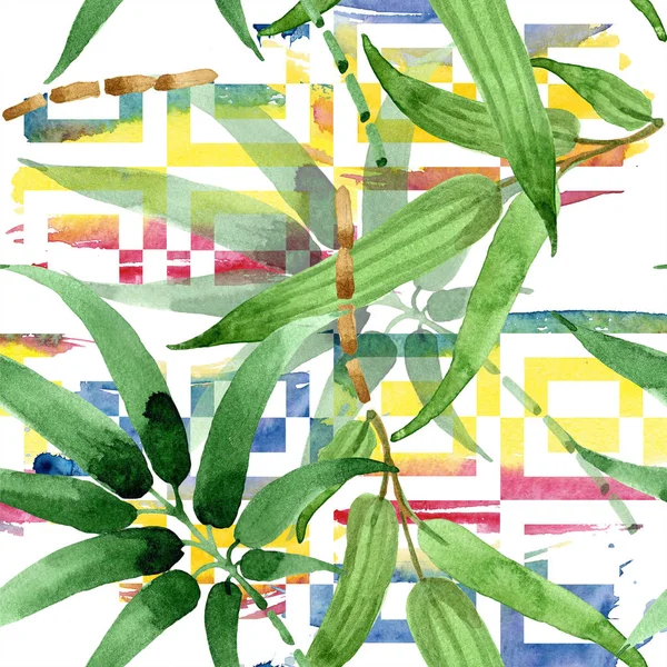 Bamboo green leaf. Leaf plant botanical garden floral foliage. Seamless background pattern. — Stock Photo, Image