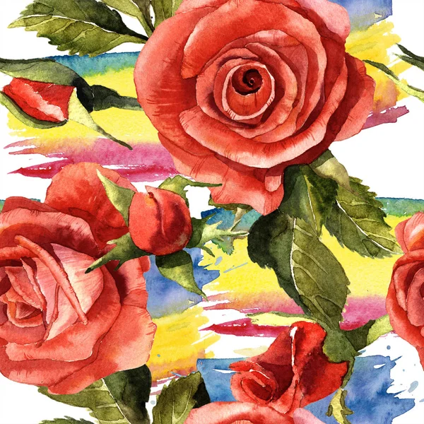 Watercolor red rose flower. Floral botanical flower. Seamless background pattern. — Stock Photo, Image