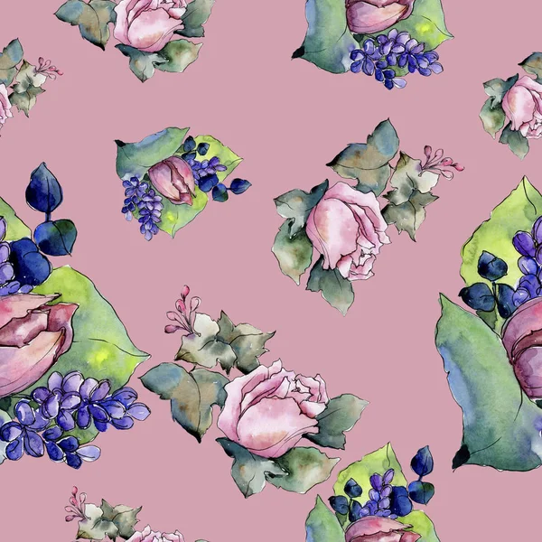 Watercolor colorful bouquet of mix flowers. Floral botanical flower. Seamless background pattern.