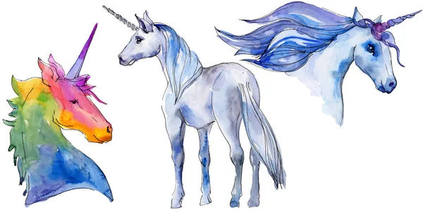 Roztomilý jednorožec koně. Pohádka děti sladký sen. Rainbow zvířecí roh charakter. Izolované ilustrace prvek. — Stock fotografie