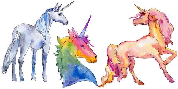 Ładny jednorożec koń. Dzieci bajki słodki sen. Rainbow znaków zwierzęcych rogów. Element ilustracja na białym tle. — Zdjęcie stockowe