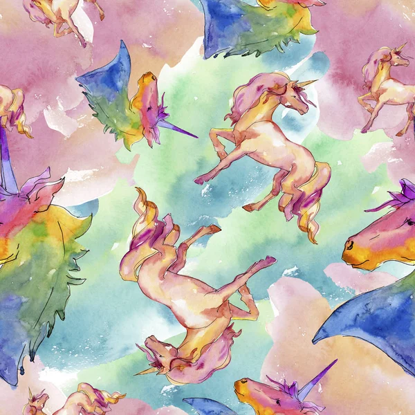 Schattig unicorn paard. Fairytale kinderen zoete droom. Regenboog dierlijke hoorn karakter. Naadloze achtergrondpatroon. — Stockfoto