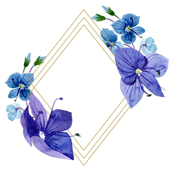 Acquerello blu Veronica fiore. Fiore botanico floreale. Quadrato ornamento bordo cornice . — Foto Stock