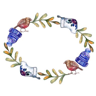 Noel kış tatil sembolü suluboya tarzında. Çerçeve kenarlığı süsleme Meydanı.