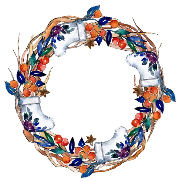 Zima Boże Narodzenie symbol wakacje w stylu przypominającym akwarele. Ramki granicznej ornament square. — Zdjęcie stockowe