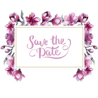 Pembe çiçek suluboya buket. Botanik çiçek. Çerçeve kenarlığı süsleme Meydanı.