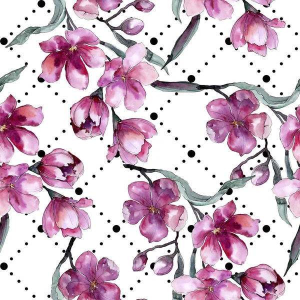 Ramo de acuarela de flor rosa. Flor botánica floral. Patrón de fondo sin costuras . —  Fotos de Stock