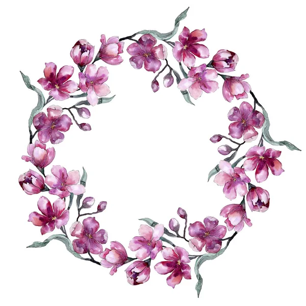 Buquê aquarela de flor rosa. Floral flor botânica. Quadro borda ornamento quadrado . — Fotografia de Stock