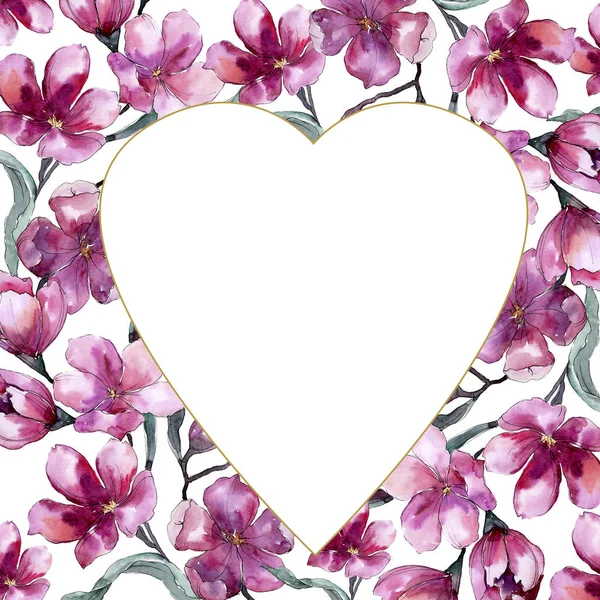 Aquarel boeket van roze bloem. Floral botanische bloem. Frame grens ornament vierkant. — Stockfoto