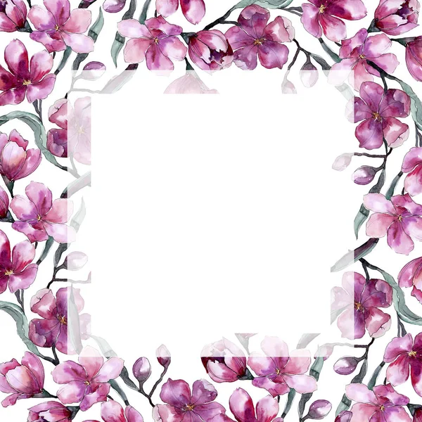 Buquê aquarela de flor rosa. Floral flor botânica. Quadro borda ornamento quadrado . — Fotografia de Stock