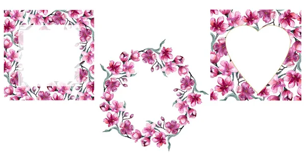 Bouquet acquerello di fiore rosa. Fiore botanico floreale. Quadrato ornamento bordo cornice . — Foto Stock