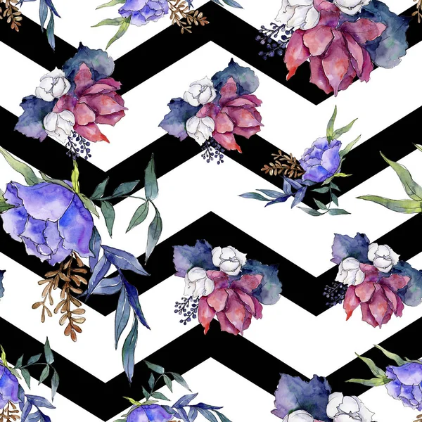 ミックス花の水彩画のカラフルな花束。花植物の花。シームレスな背景パターン. — ストック写真