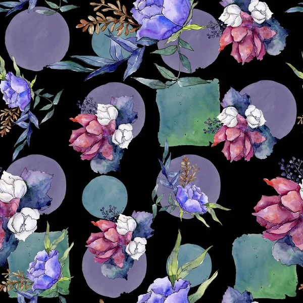 ミックス花の水彩画のカラフルな花束。花植物の花。シームレスな背景パターン. — ストック写真