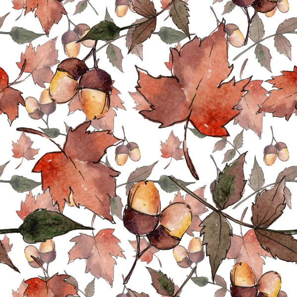 Akwarela zestaw elementów jesień natura. Bezszwowe tło wzór. — Zdjęcie stockowe