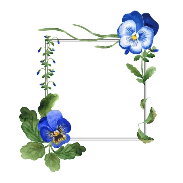 Blue viola frame. Floral botanical flower. Green leaf. Leaf plant botanical garden floral foliage. Frame border ornament — Stock fotografie