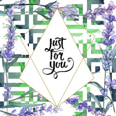 Mor lavanta. Botanik çiçek. Sadece senin el yazısı monogram hat için. Kristal taş polyhed.