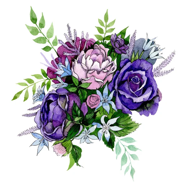 Flores roxas cor de rosa. Floral flor botânica. Composição de buquê isolado. Conjunto de ilustração de fundo aquarela . — Fotografia de Stock