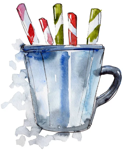 Изолированная чашка, элемент иллюстрации конфет. Рождественский символ зимнего праздника в акварельном стиле. 2009 год . — стоковое фото