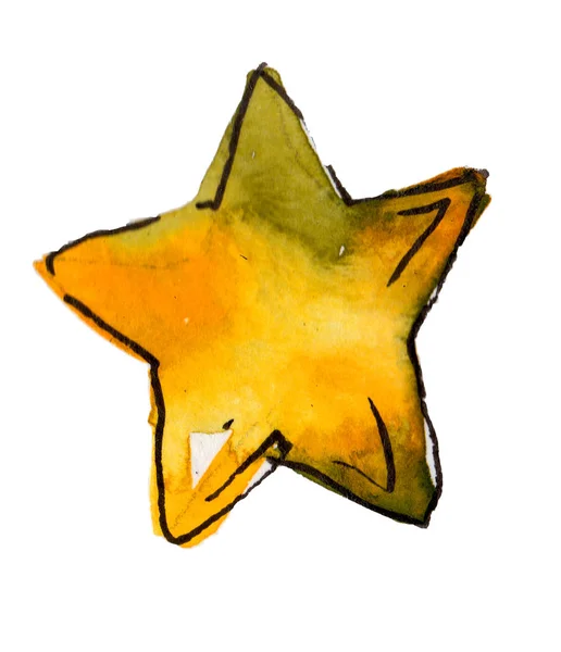 孤立的黄色星插图元素。圣诞节寒假标志在水彩画风格隔绝。2018年. — 图库照片