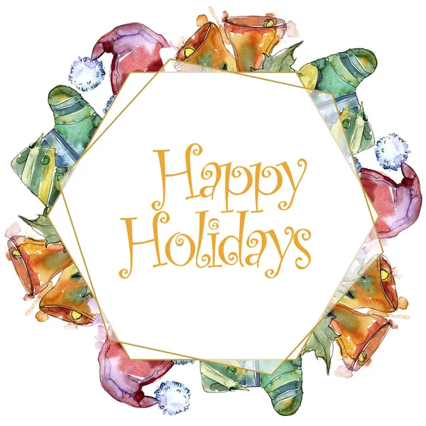 Happy Holidays handskrift monogram kalligrafi. Jul vinter semester symbol i akvarell stil. 2019 år — Stockfoto