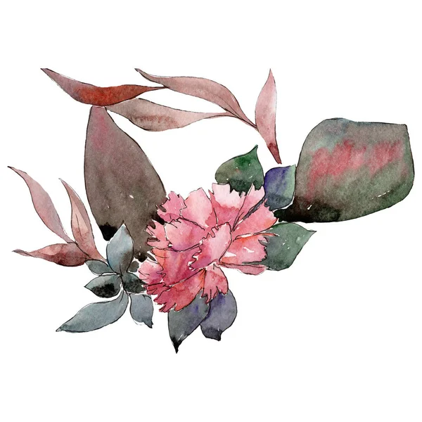 Fiore botanico rosso. Elemento di illustrazione del bouquet isolato. Foglia verde. Set sfondo acquerello . — Foto Stock