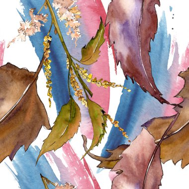 Kahverengi kestane bırakır. Sorunsuz suluboya arka plan deseni. Kumaş duvar kağıdı yazdırma doku.