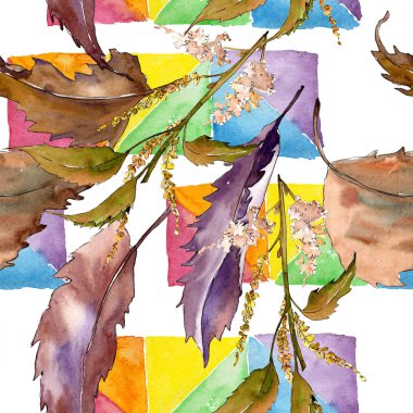 Kahverengi kestane bırakır. Sorunsuz suluboya arka plan deseni. Kumaş duvar kağıdı yazdırma doku.