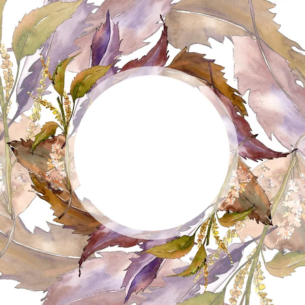 Καφέ κάστανο φύλλα. Στεφάνι στολίδι περίγραμμα πλαισίου. Φυτό κήπου φυλλώματος φύλλων. Ακουαρέλα φόντο εικόνα σετ. — Φωτογραφία Αρχείου
