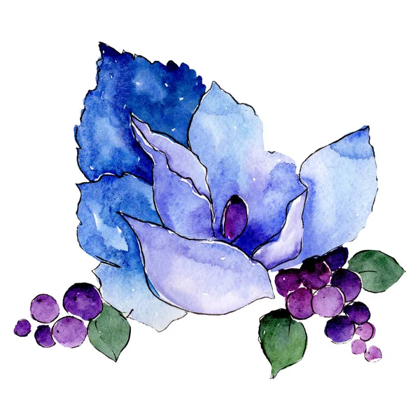 青い花。孤立した花の図要素。背景の図を設定します。水彩描画 aquarelle 花束. — ストック写真
