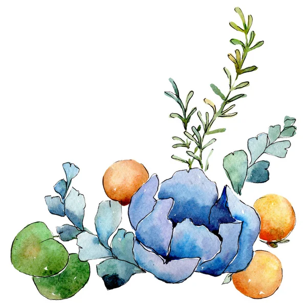 Blue flower. Isolated flower illustration element. Background illustration set. Watercolour drawing aquarelle bouquet. — Stock Photo, Image