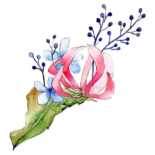 赤と青の花。孤立した花の図要素。背景を設定します。水彩描画 aquarelle 花束. — ストック写真