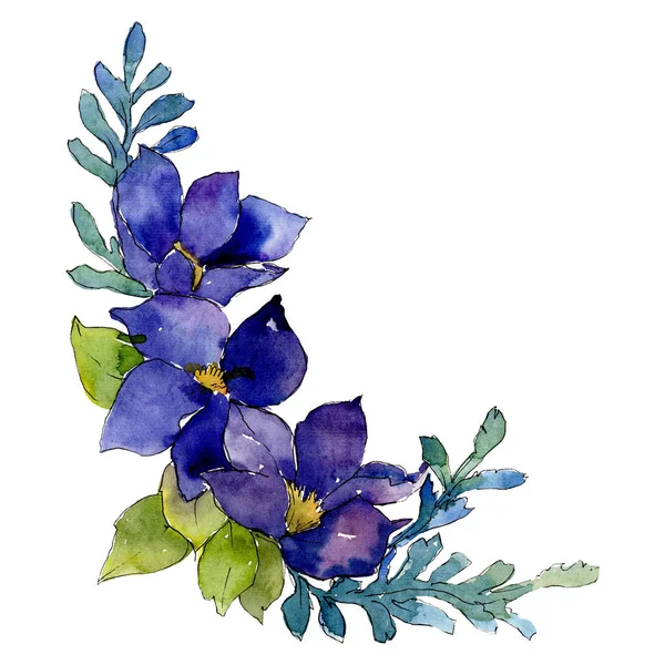 Niebieskie kwiaty. Element ilustracja kwiat na białym tle. Tło zestaw ilustracji. Rysunek bukiet aquarelle akwarela. — Zdjęcie stockowe