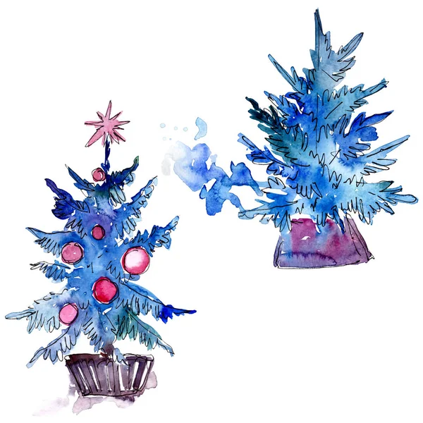 Árvore de Chrismas isolada em vaso. Conjunto de ilustrações de fundo. Aquarelle desenho aquarelle isolado . — Fotografia de Stock