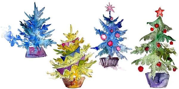 Изолированное рождественское дерево в горшке. Набор фоновых иллюстраций. Изолированная акварель . — стоковое фото