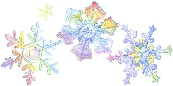 Εικονογράφηση στοιχείο απομονωμένες νιφάδα χιονιού. Χειμερινές διακοπές σύμβολο των Χριστουγέννων. Ακουαρέλα φόντο εικόνα σετ. — Φωτογραφία Αρχείου